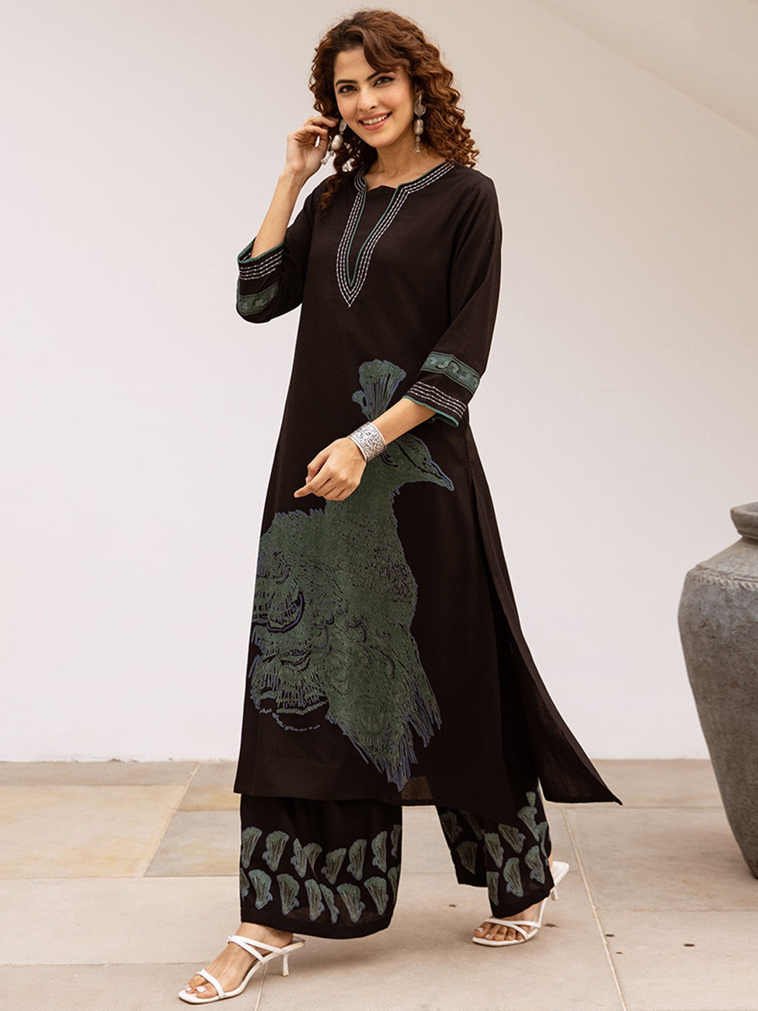 Women Printed With Embroidered Kurta With Palazzos