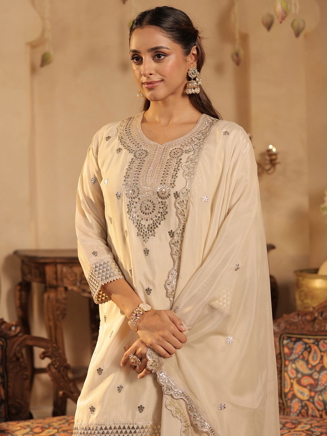 Dhiyona IE Women Ethnic Motifs Printed Kurta with Palazzo & Dupatta