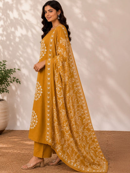 Women Ethnic Motifs Printed Regular Pure Cotton Kurta with Trousers & With Dupatta