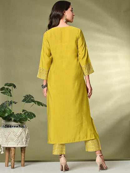 Lime Green Gotta Patti A-Line Kurta With Palazzo