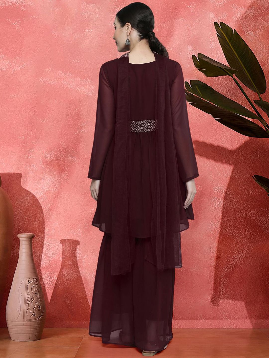 Dhiyona SN Sangrias Floral Yoke Design Empire Silk Georgette A-Line Kurta With Sharara & Dupatta