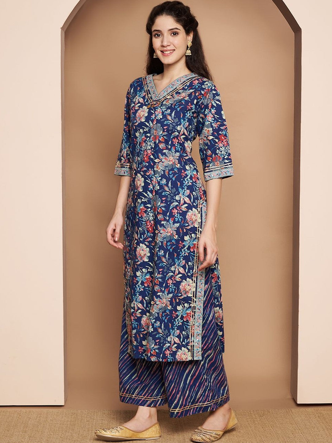 Women Floral Printed Regular Pure Cotton Kurta with Palazzos