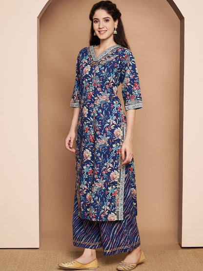 Women Floral Printed Regular Pure Cotton Kurta with Palazzos