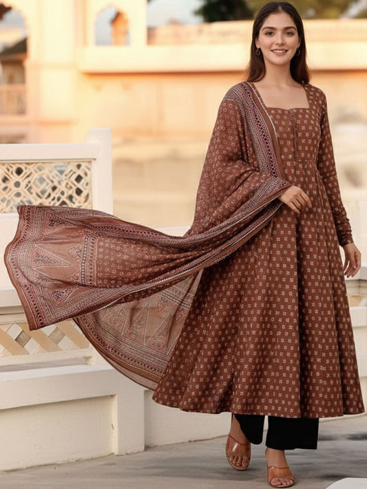 Dhiyona KL Women Ethnic Motifs Printed Regular Kurta with Trousers & With Dupatta