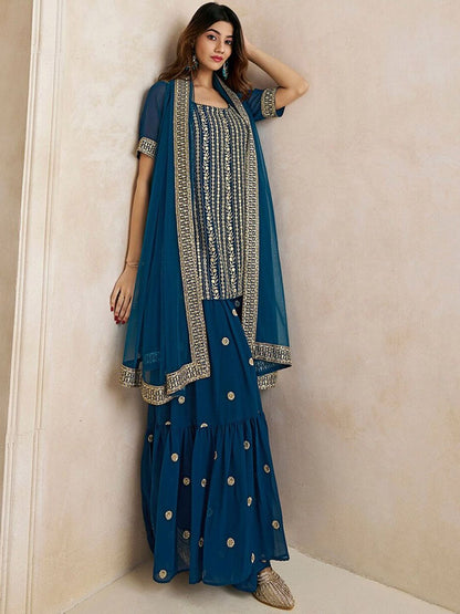 Dhiyona KL Women Floral Embroidered Regular Kurti with Palazzos & With Dupatta