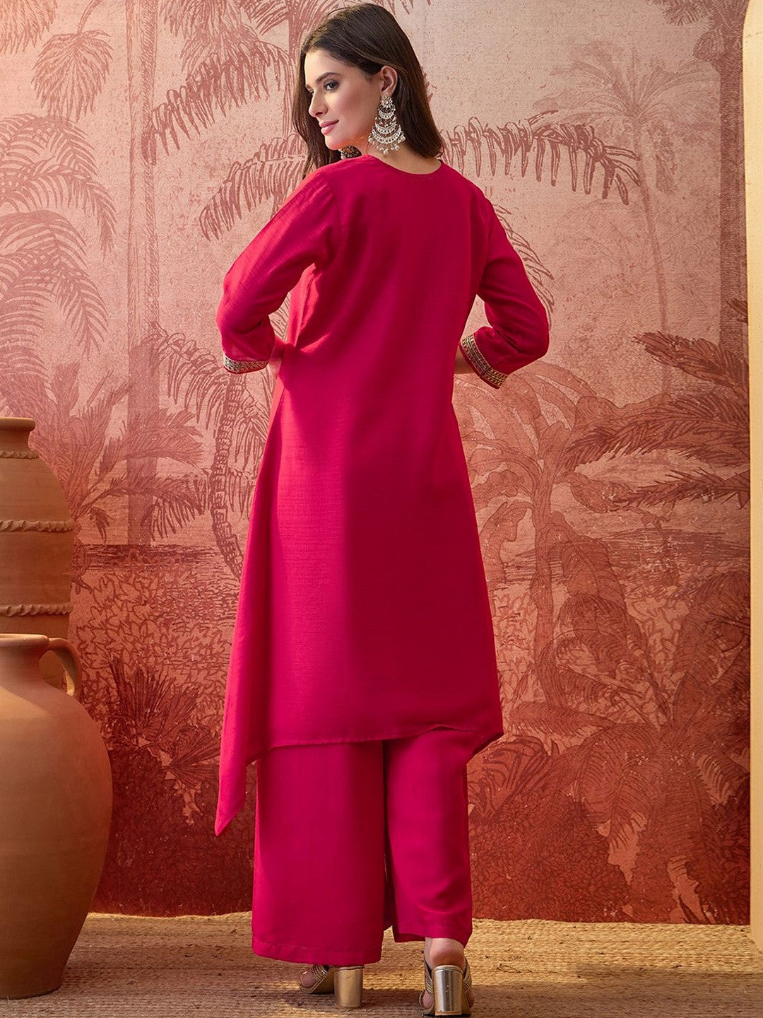 Embroidered V-Neck Kurta & Palazzos Kurta Set