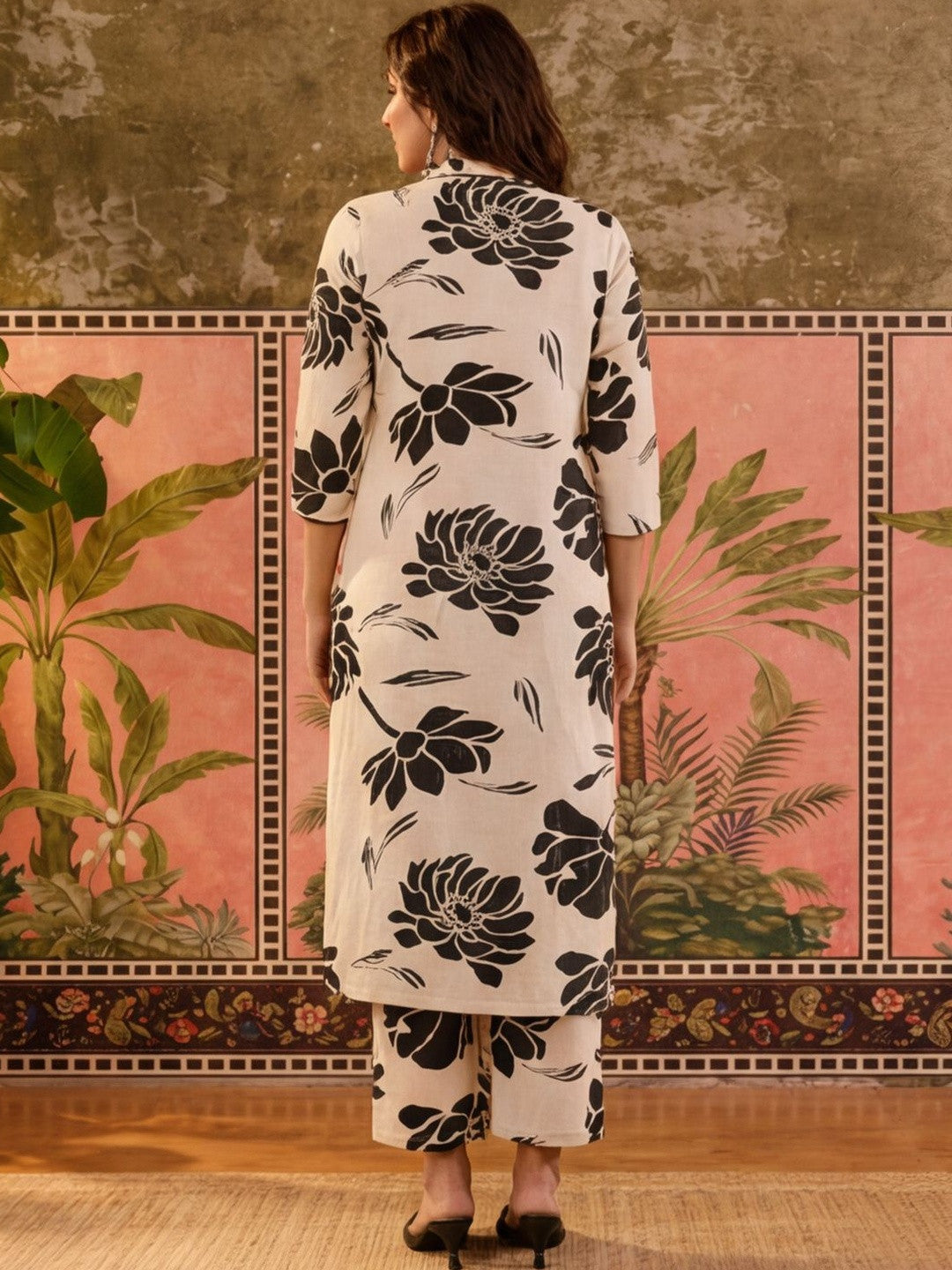 Printed Pure Cotton Mandarin Collar Kurta & Trousers