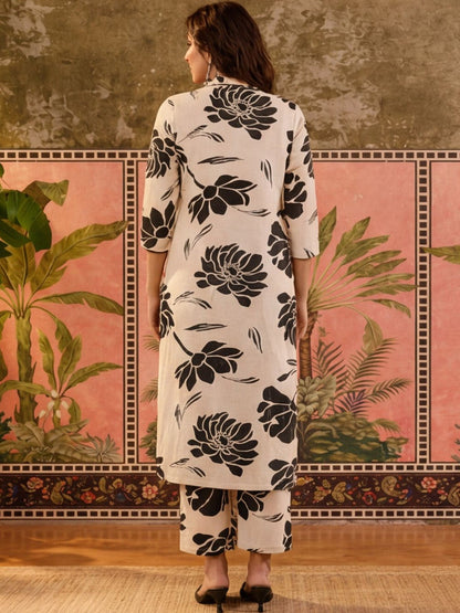Printed Pure Cotton Mandarin Collar Kurta & Trousers