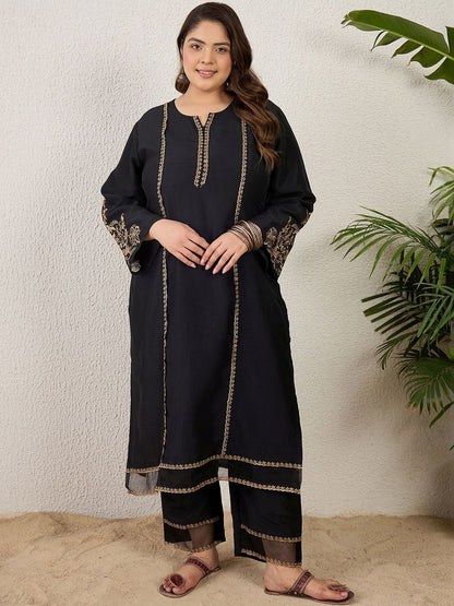 Plus Size Ethnic Motifs Embroidered Regular Thread Work Kurta with Trousers