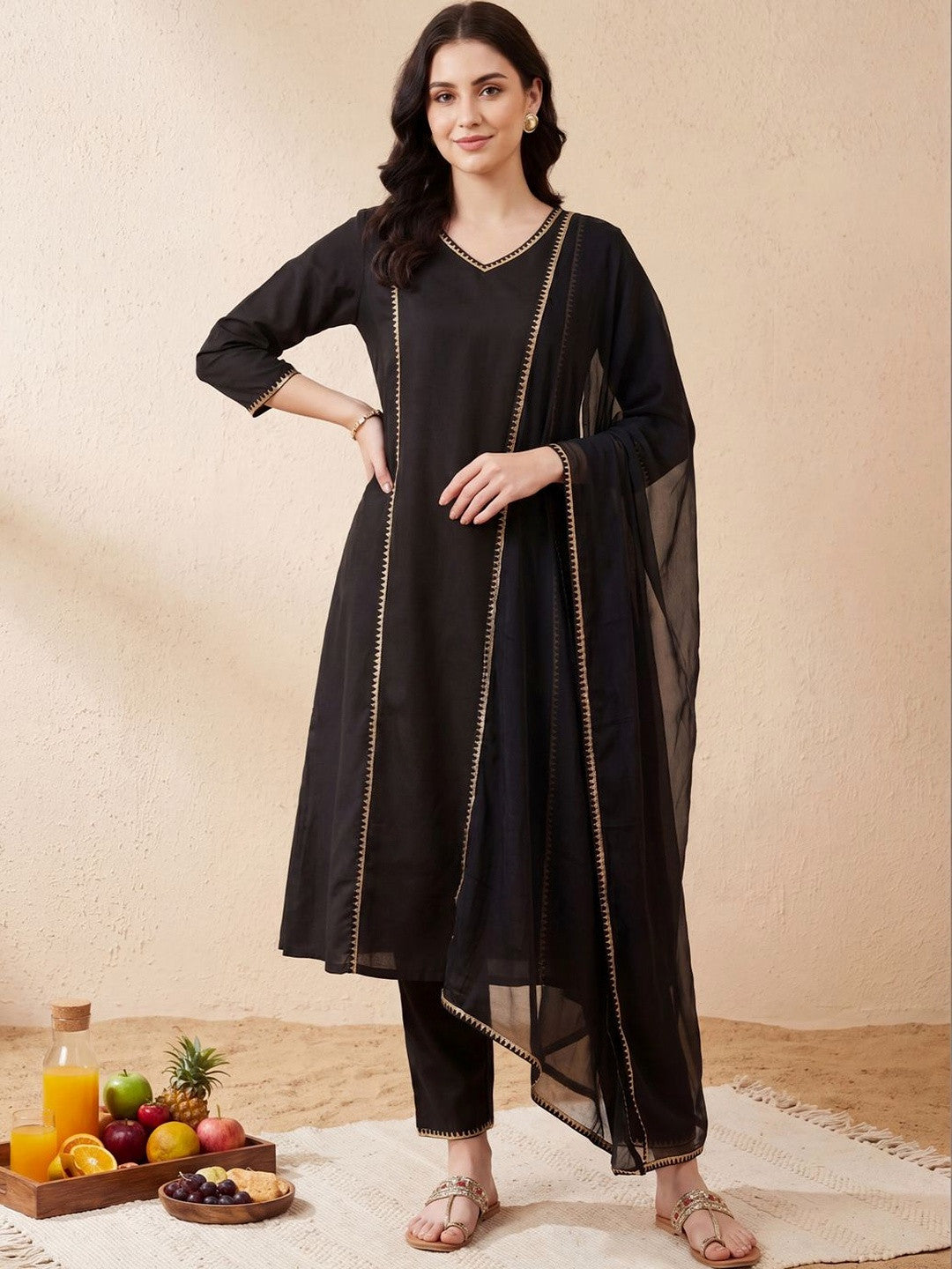 Women Regular Cotton Kurta with Trousers & With Dupatta