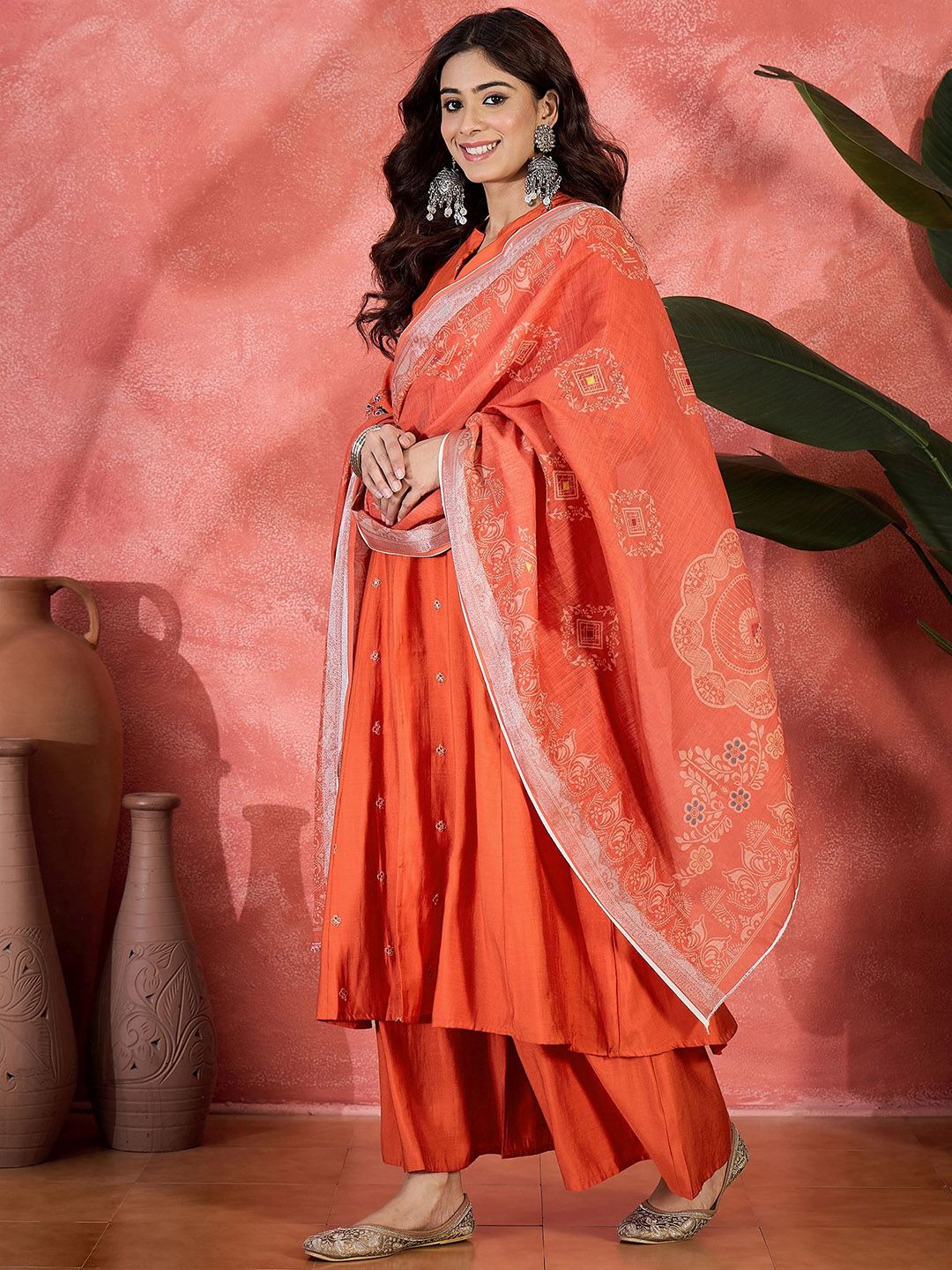 Dhiyona SN Embroidered Zari Work Anarkali Kurta & Palazzo With Dupatta