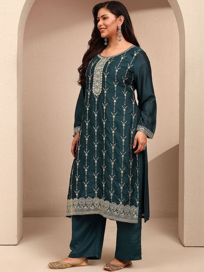 Dhiyona Women's Ethnic Motifs Embroidered Regular Thread Work Kurta with Palazzos & With Dupatta