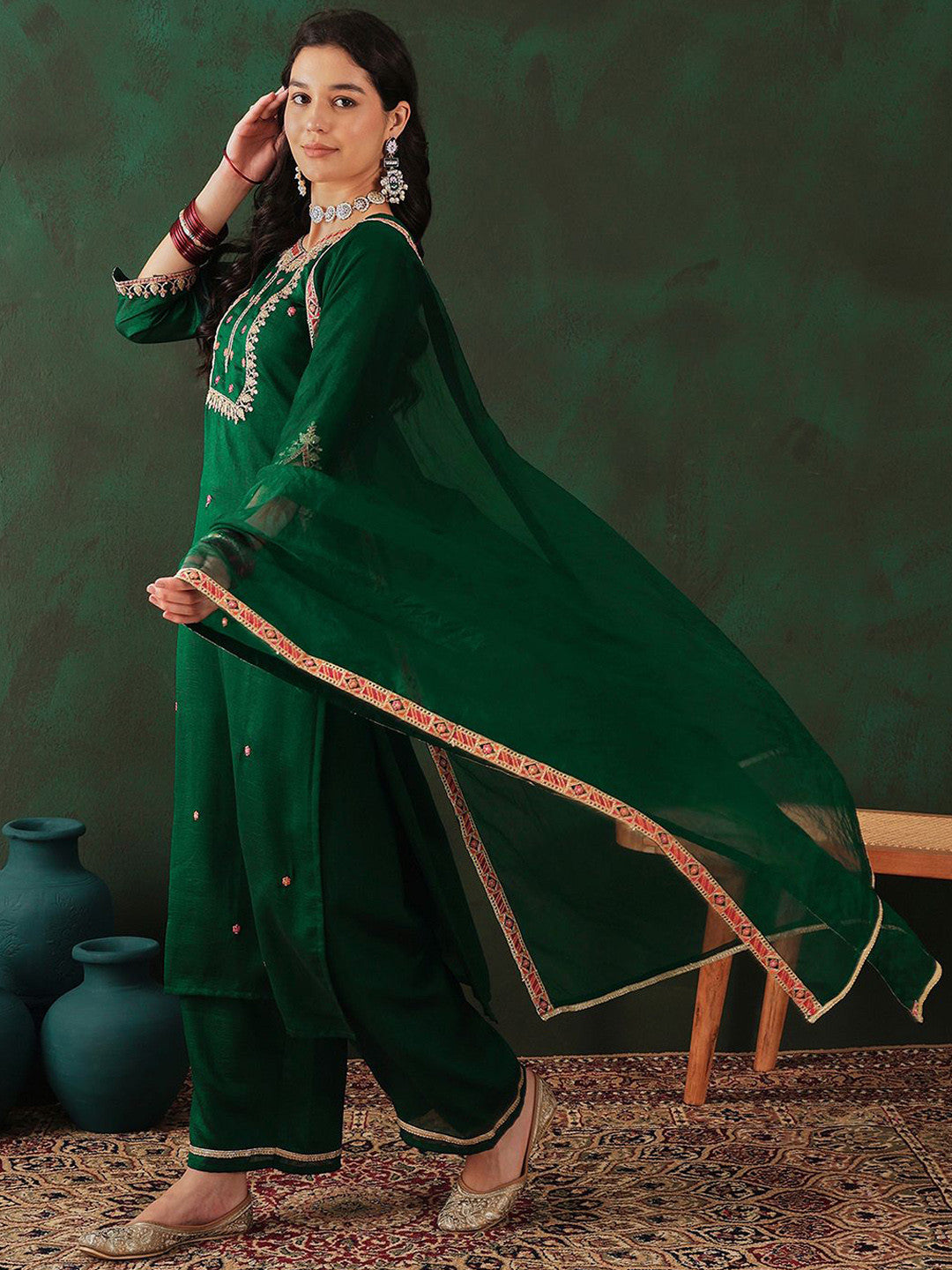 Embroidered Kurta Set With Dupatta