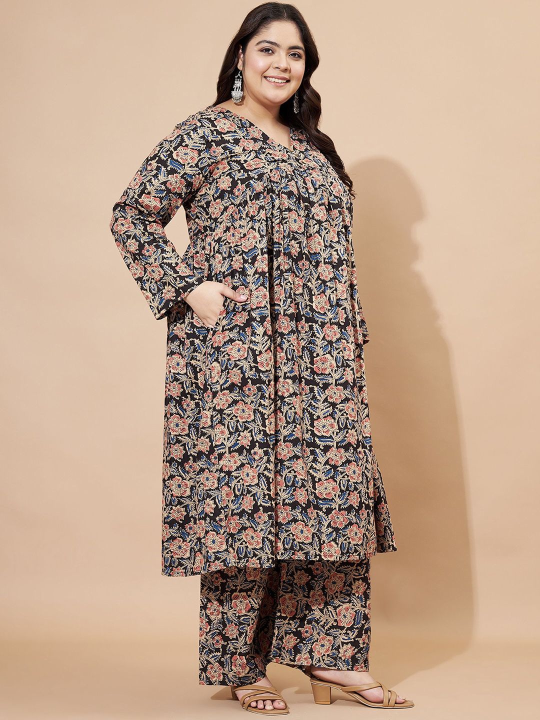 Dhiyona KL Floral Printed Pure Cotton A-line Kurta With Palazzos & Dupatta