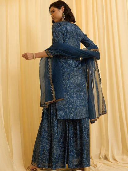 Dhiyona CH Women Ethnic Motifs Printed Regular Thread Work Kurta with Sharara & With Dupatta