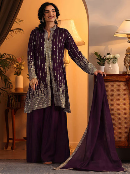 Dhiyona LL Women Ethnic Motifs Embroidered Zari Regular Kurta with Palazzos & With Dupatta