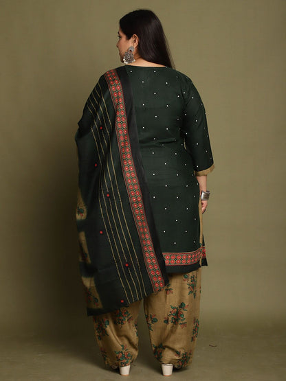 Dhiyona KL Floral Printed V-Neck Straight Kurta With Salwar & Dupatta