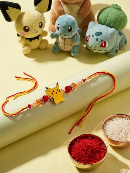 Dhiyona Kids Pikachu Pokemon Cartoon Yellow & Red Thread Rakhi