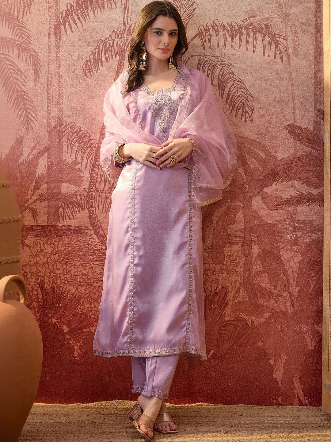 Embroidered Square Neck Kurta & Trousers Kurta Sets