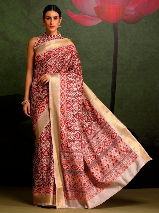 Women's Manipuri Silk Maroon Printed Designer Saree With Blouse Piece