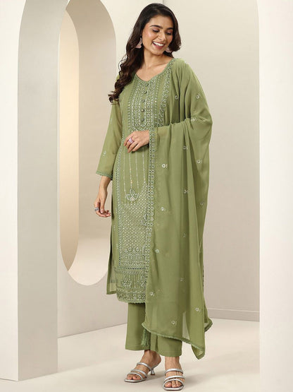 Dhiyona LL Women Floral Embroidered Panelled Sequinned Kurta with Palazzos & Dupatta