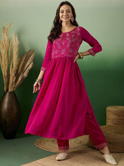Thread Embroidered Anarkali Kurta With Trousers