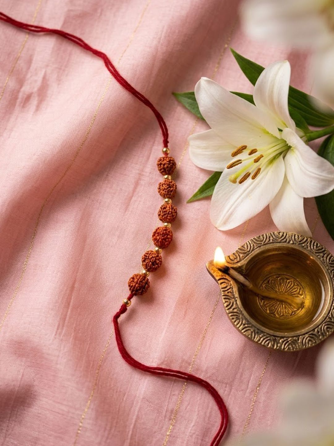 Dhiyona Religious Rudraksh Thread Rakhi With Roli Chawal Chandan Mishri