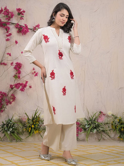 Dhiyona IE Embroidered Pure Cotton Mandarin Collar Neck Tunic With Palazzo