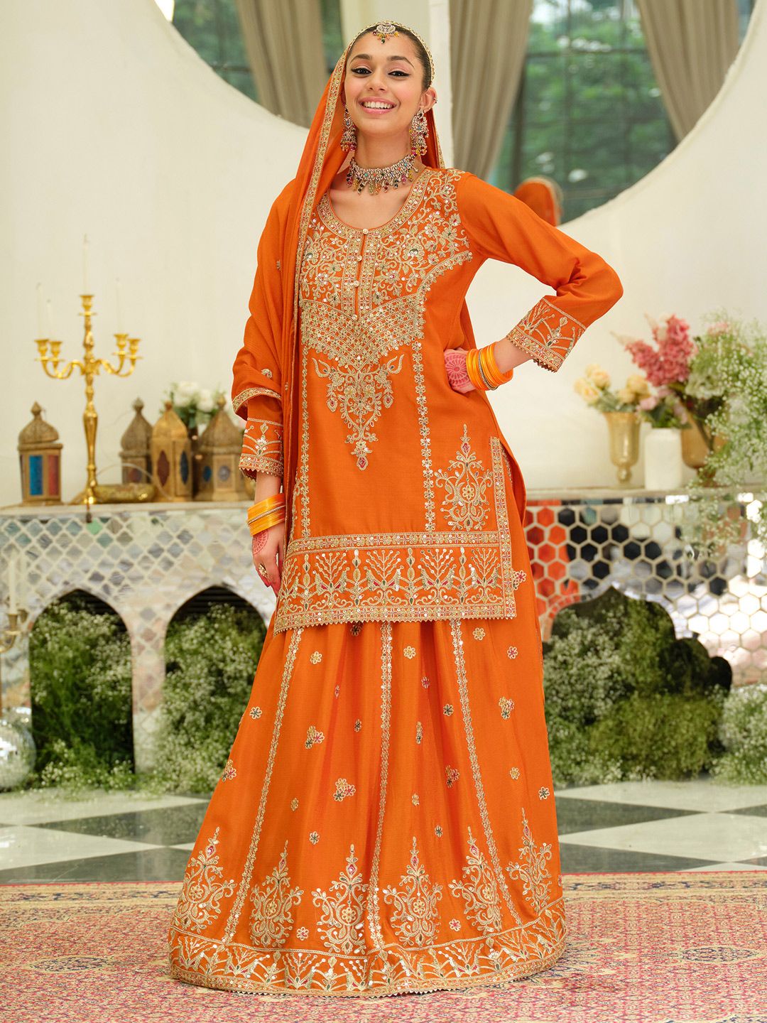 Women Ethnic Motifs Embroidered Kurta with Skirt & Dupatta