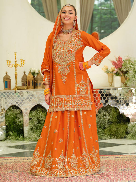 Women Ethnic Motifs Embroidered Kurta with Skirt & Dupatta