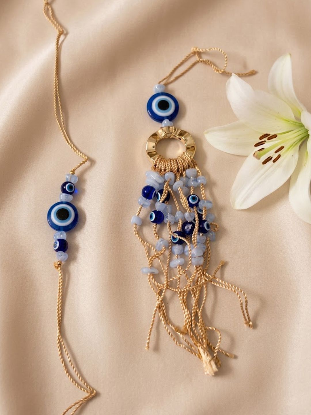 Dhiyona Set Of 2 Gold Toned Round Evil Eye Bhaiya Bhabhi Rakhi