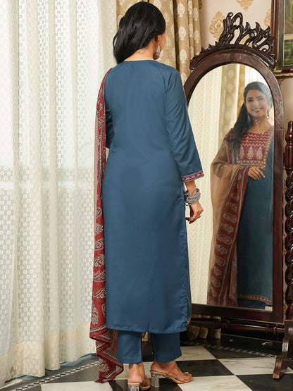 Dhiyona KL Ethnic Motifs Yoke Design Straight Kurta With Trousers & Dupatta