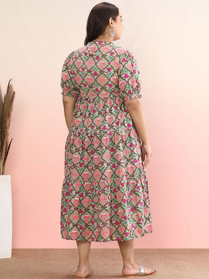 Dhiyona AY Women's Printed Fit and Flare Midi Dress