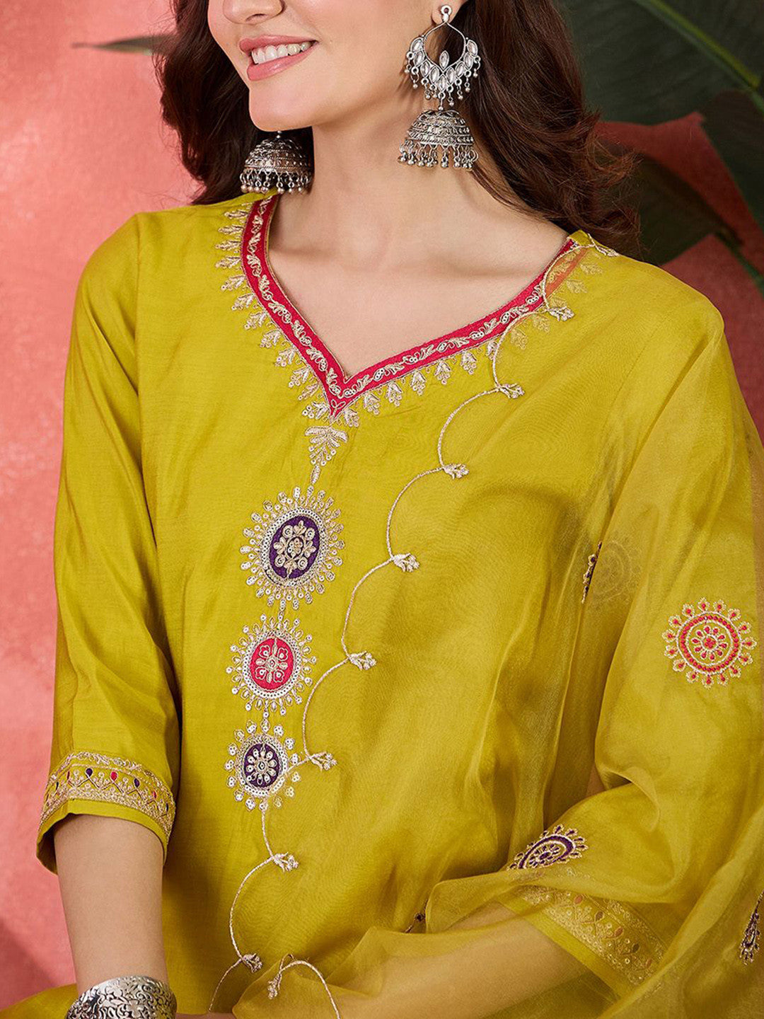 Women Ethnic Motifs Embroidered Kurta with Trousers & Dupatta