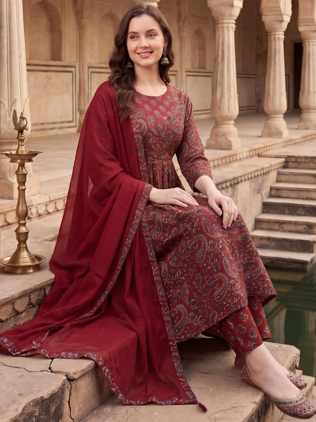 Women Paisley Printed Regular Pure Cotton Kurta with Trousers & With Dupatta
