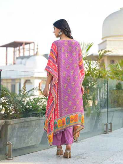 Mehna Lilac Full Heavy Work Kaftan Pant Set
