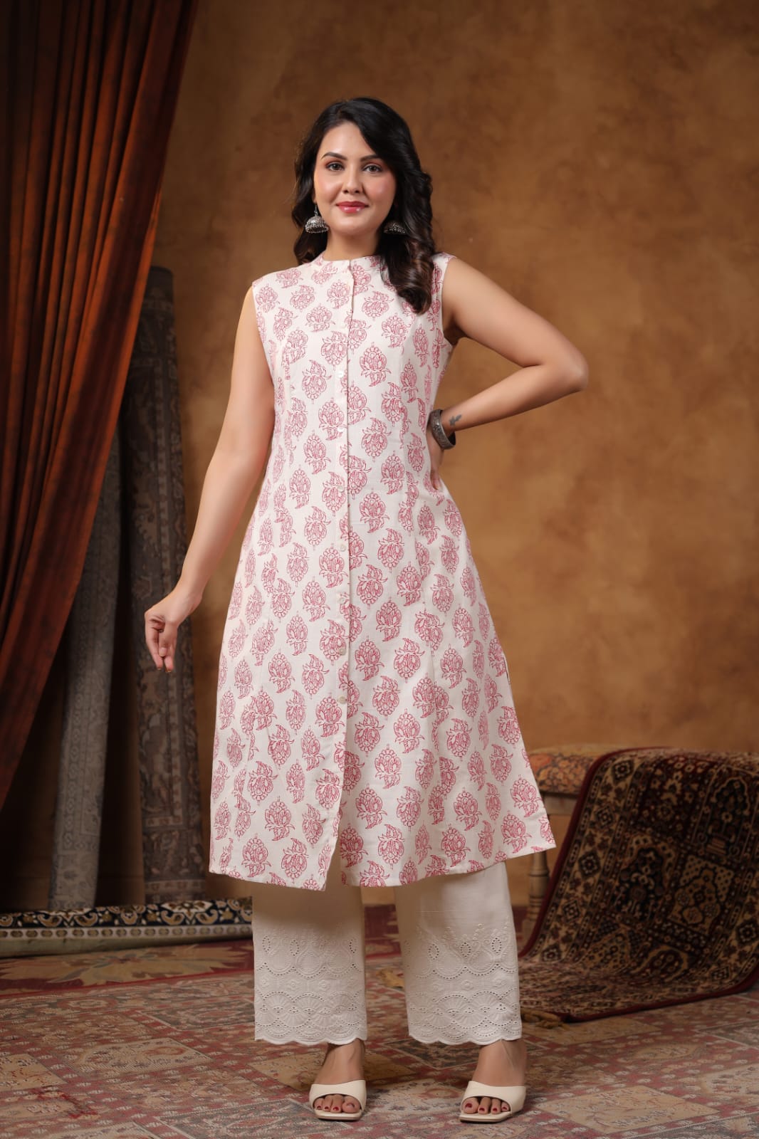 RAMBHA CRIMSON COTTON KURTA PANT SET