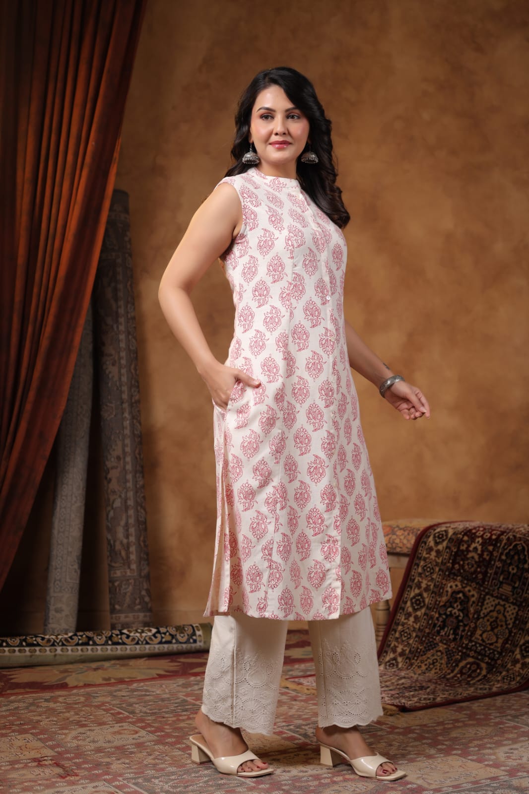 RAMBHA CRIMSON COTTON KURTA PANT SET