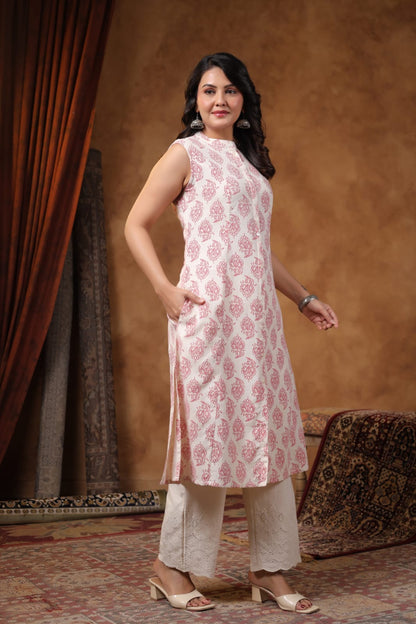 RAMBHA CRIMSON COTTON KURTA PANT SET