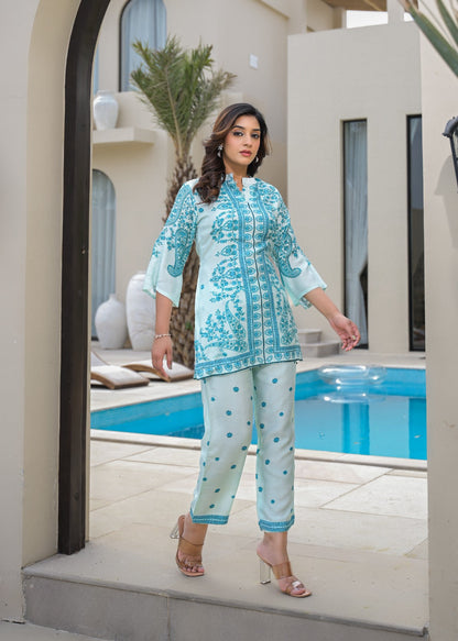 RAAGVI AZURE PRINTED Muslin CO-ORD SET