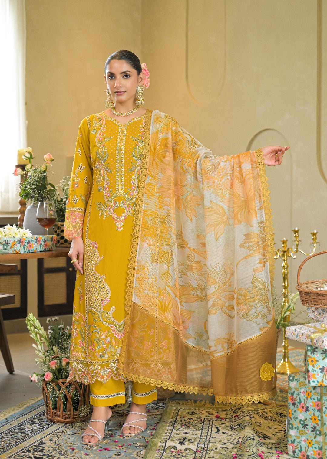 Vastramaya maize full embroidery lawn suit set