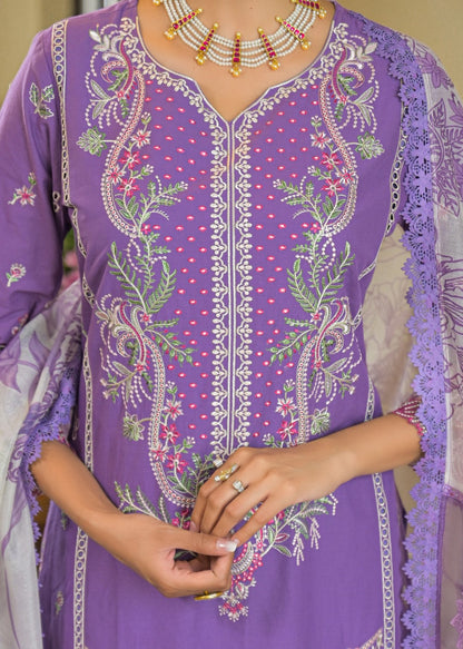 Vastramaya Lavender full embroidery lawn suit set