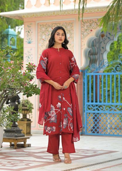Sanjana Merlot Embroidered Suit Set