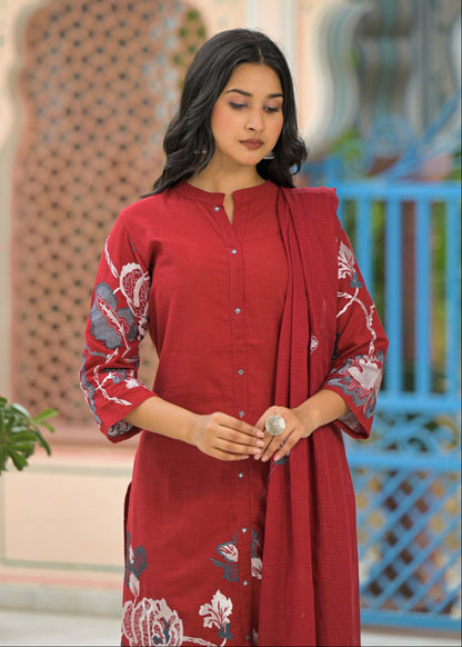 Sanjana Merlot Embroidered Suit Set