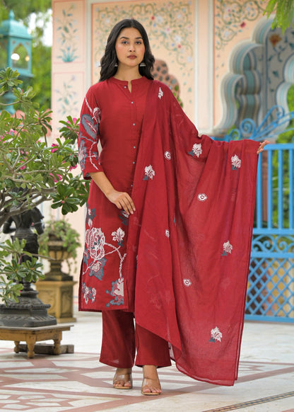 Sanjana Merlot Embroidered Suit Set