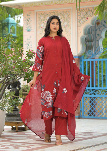 Sanjana Merlot Embroidered Suit Set