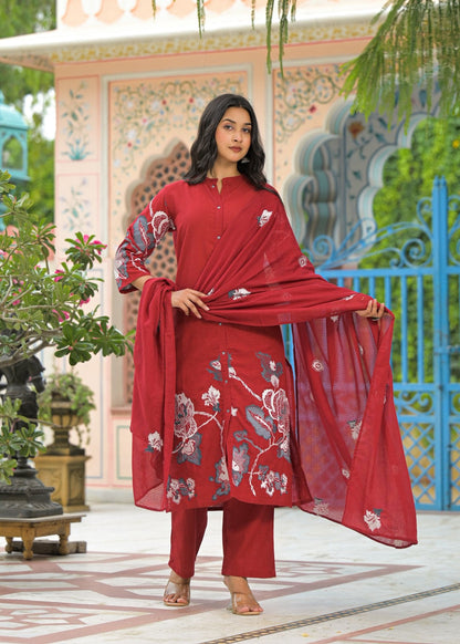 Sanjana Merlot Embroidered Suit Set