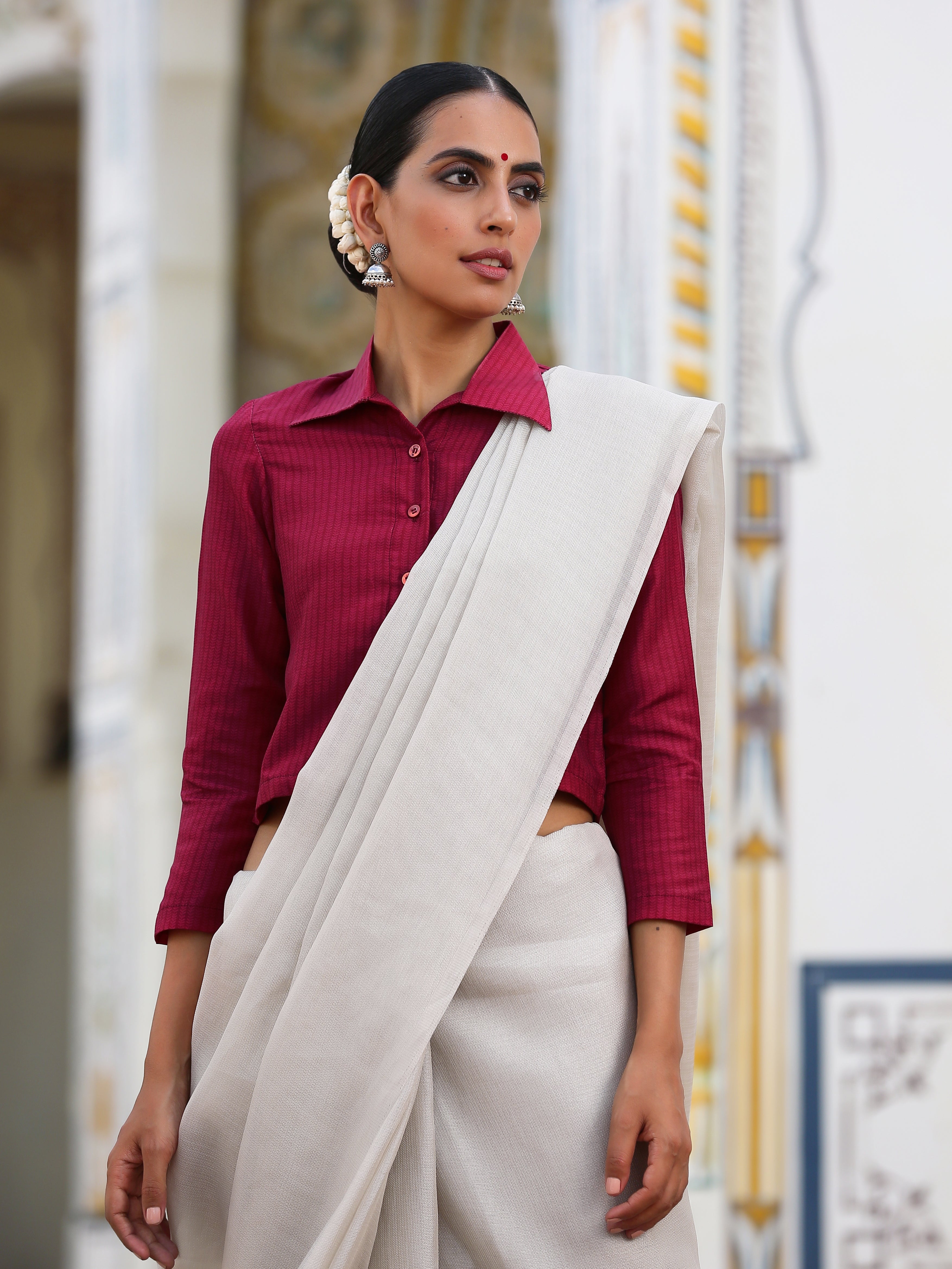 Dhiyona ST Fine Foliage Self Print Blouse