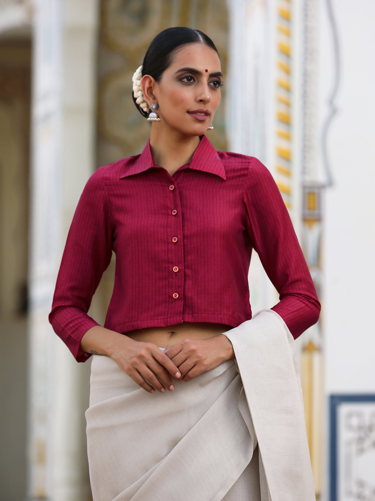 Dhiyona ST Fine Foliage Self Print Blouse