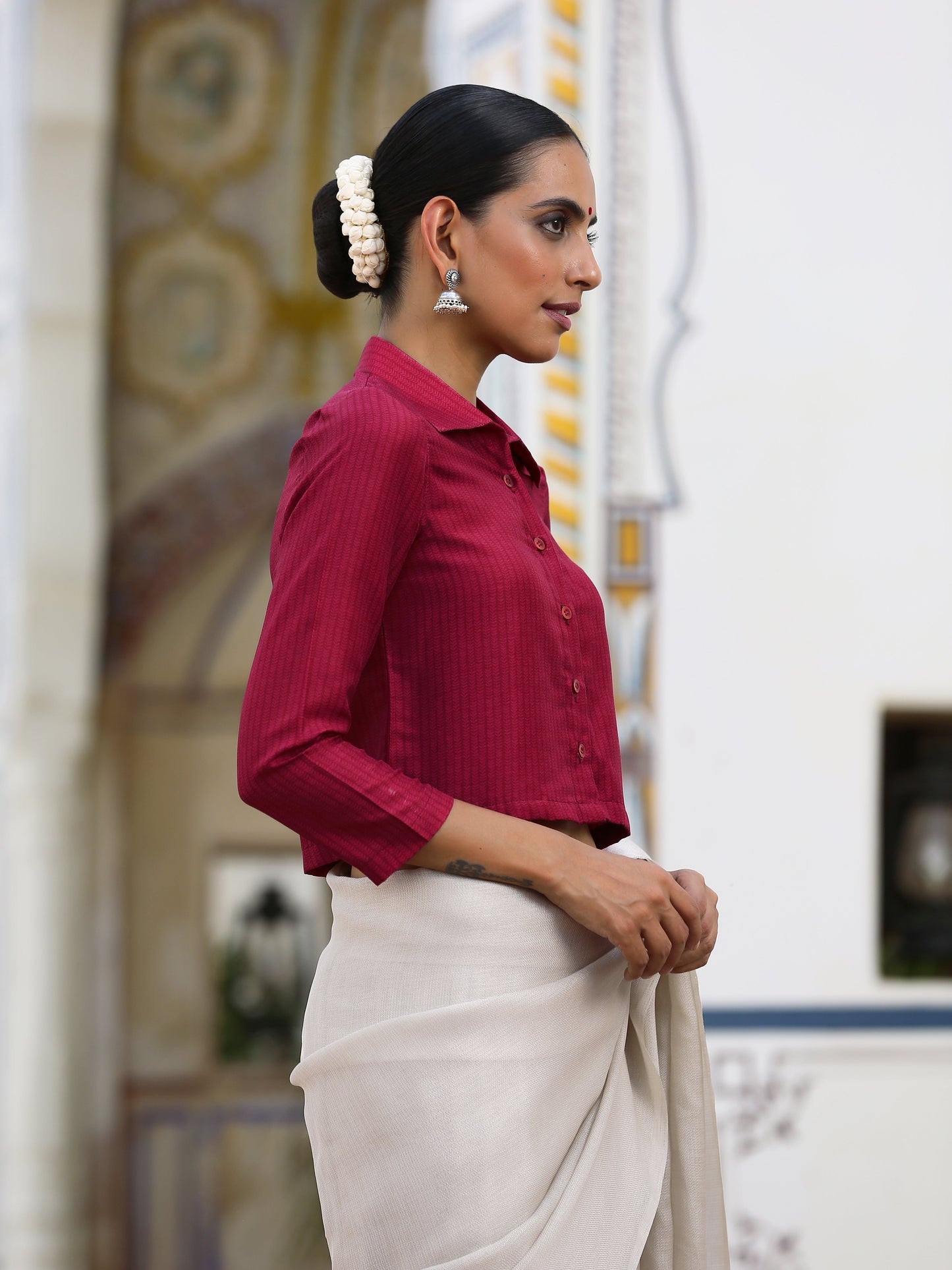 Dhiyona ST Fine Foliage Self Print Blouse